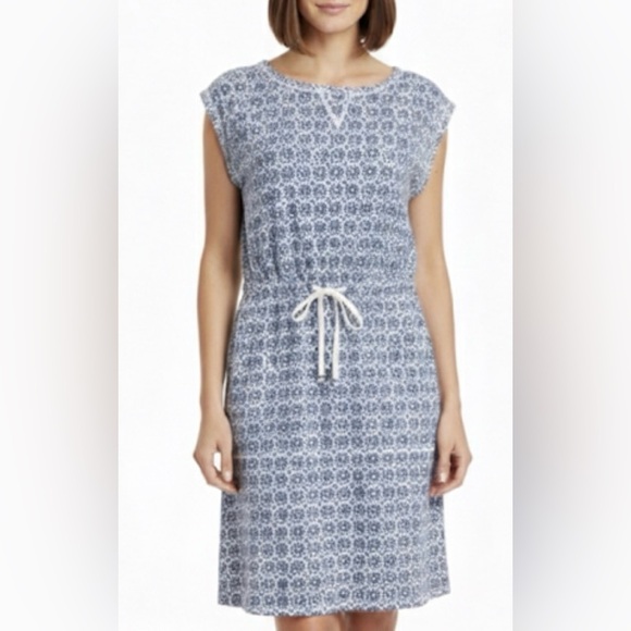 Talbots Dresses & Skirts - T by Talbots sleeveless Blue, Black, white Patterned Summer Dress size small